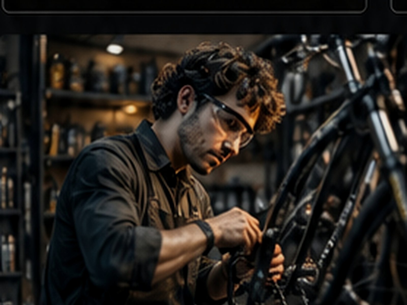 Mecánico especializado ajustando una bicicleta